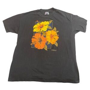 Vintage 90s Single Stitch Hanes Beefy Hawaii Tourist Floral Graphic Tee XL